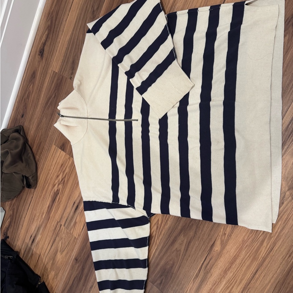 Free People Black and Cream Striped Women's Cardigan - Picture 2 of 4